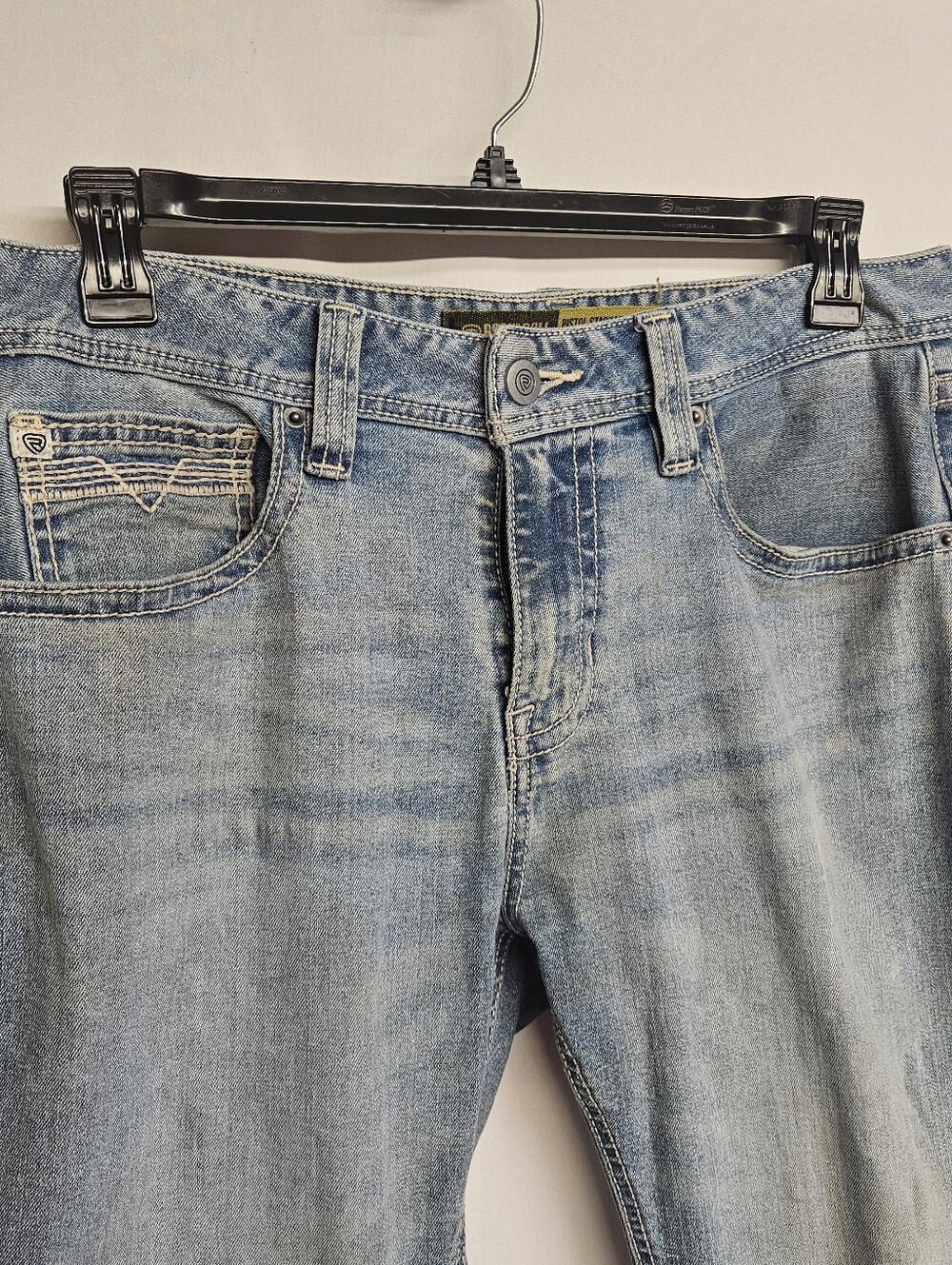 Rock & Roll Denim Pistol Stackable Jeans Mens 35 x 32 Blue Wash Stretch Bootcut